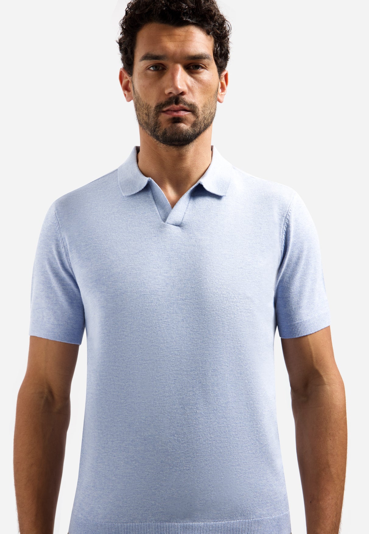 Polo tricoté à col en V | Blue
