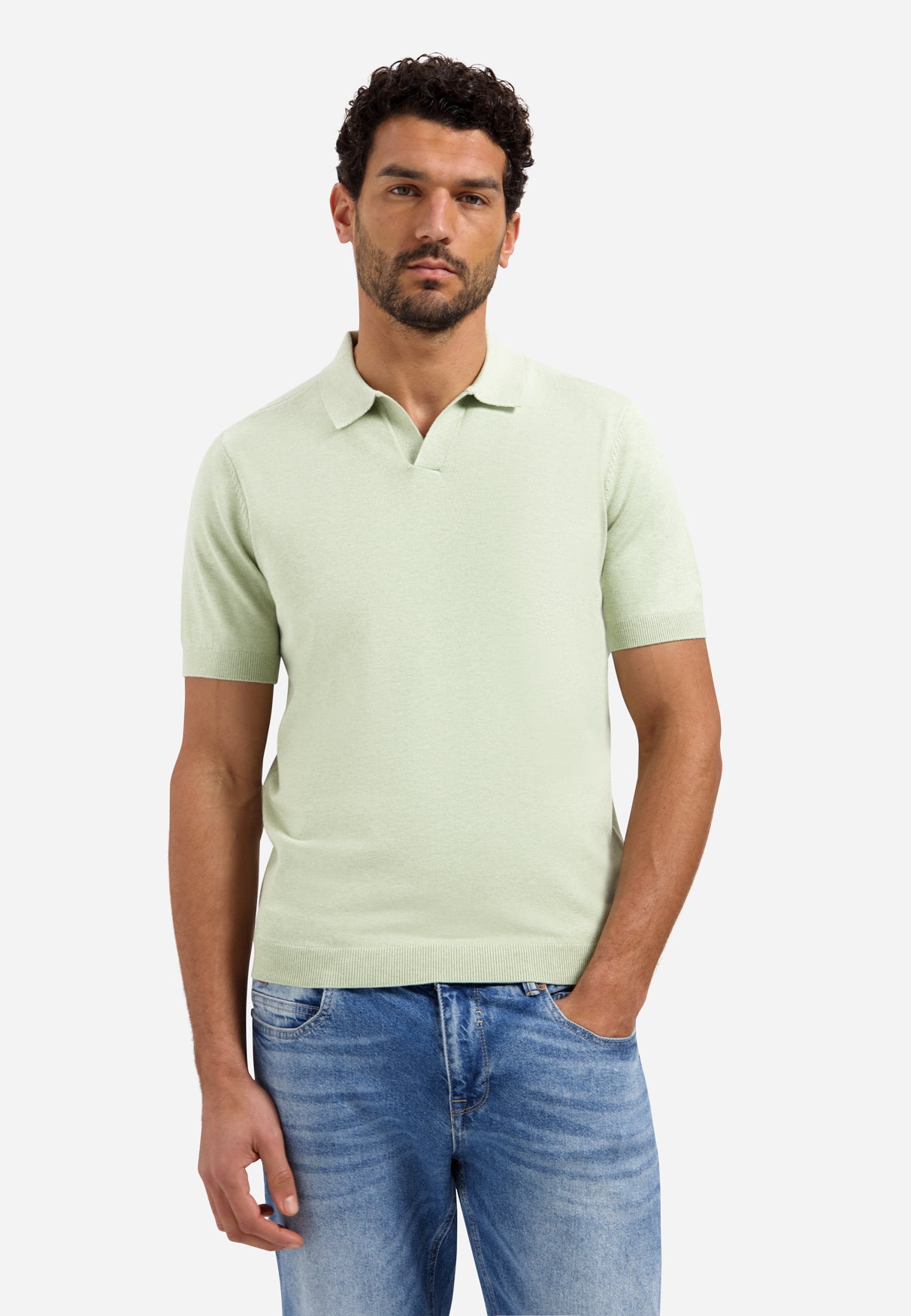 Polo tricoté à col en V | Green