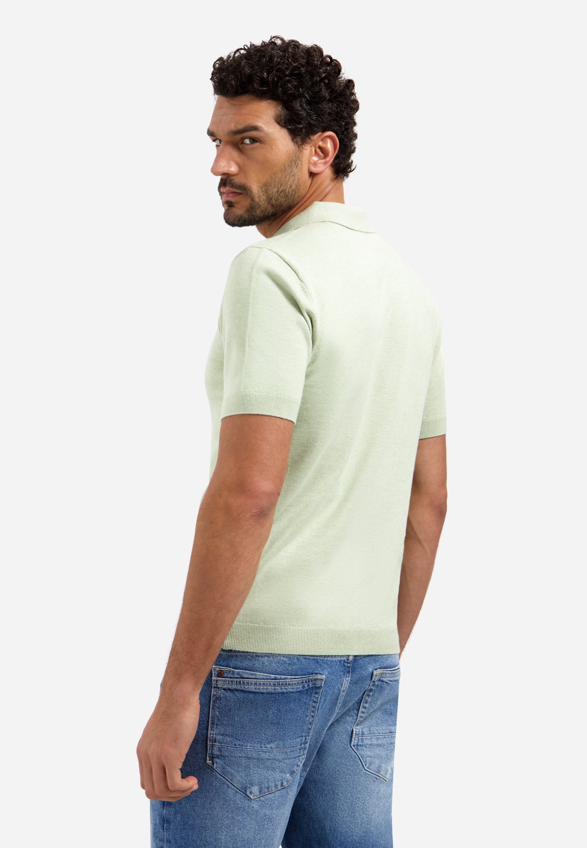 Polo tricoté à col en V | Green