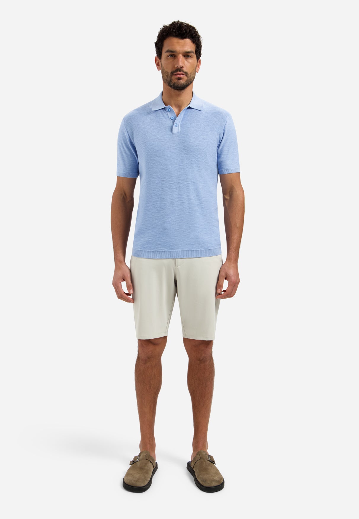 Polo flammé tricoté à boutons | Blue