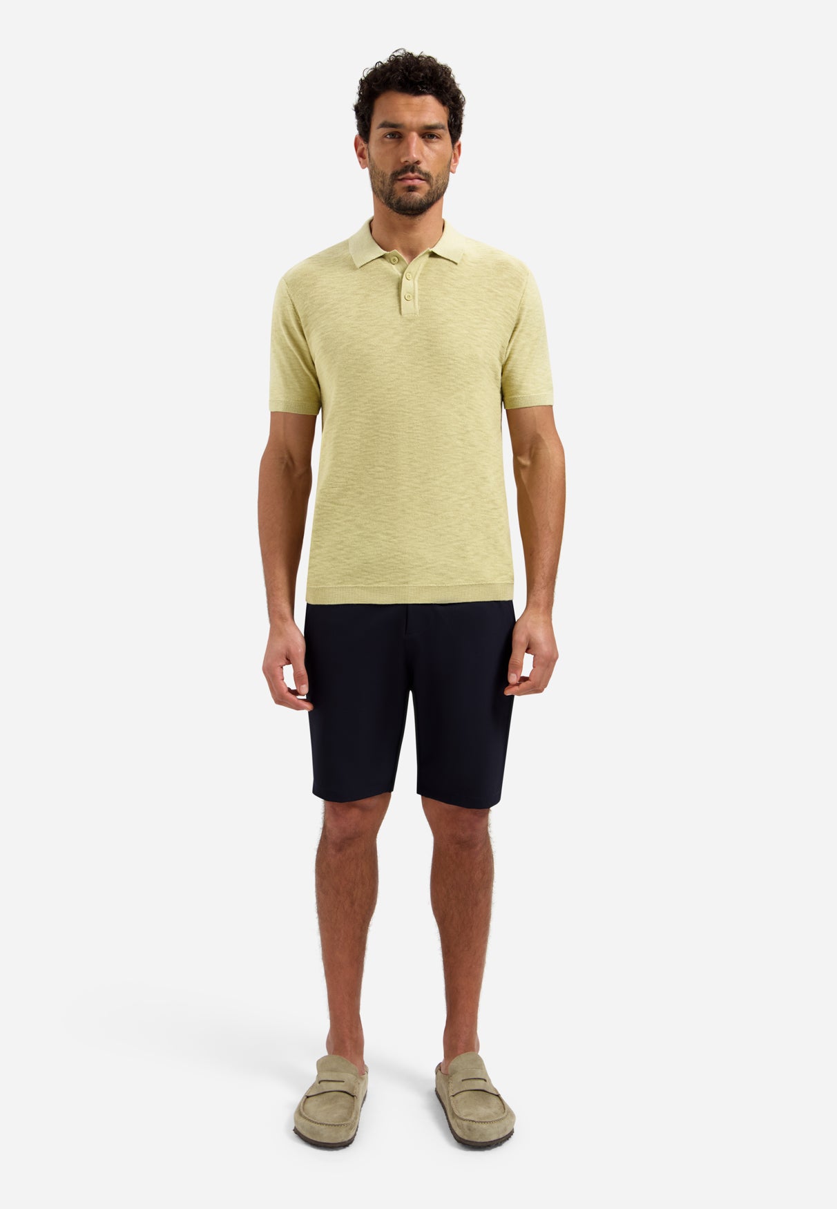 Polo flammé tricoté à boutons | Yellow