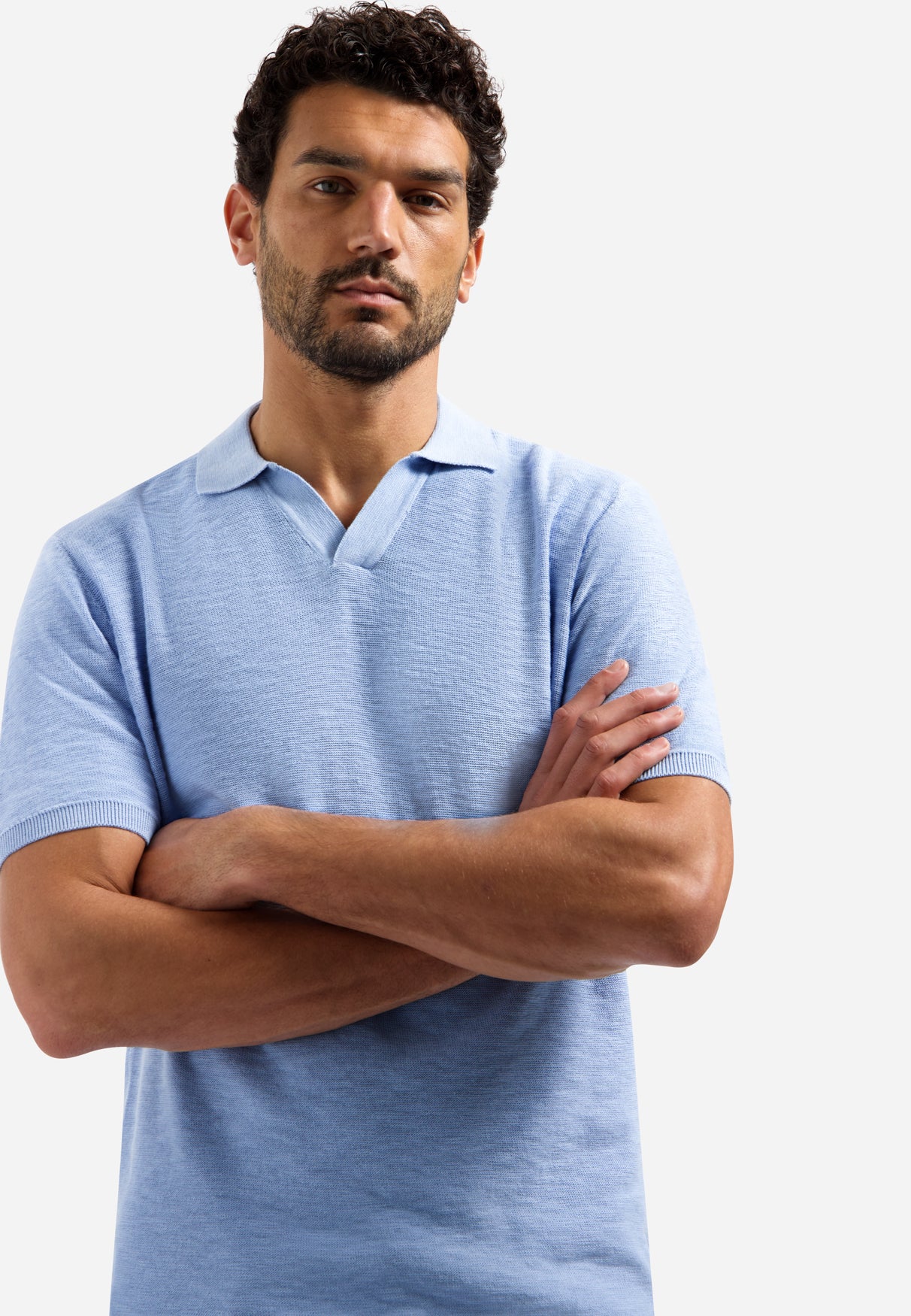 Knitted V-neck polo shirt | Blue