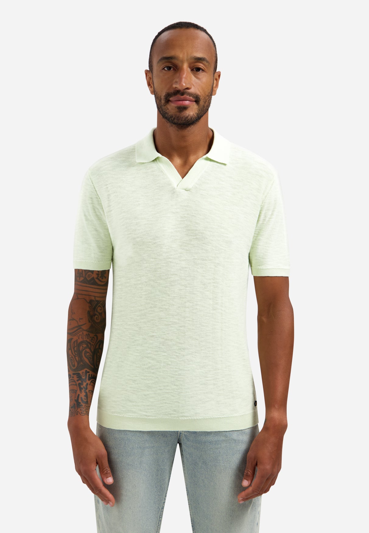 Polo tricoté à col en V | Seagreen