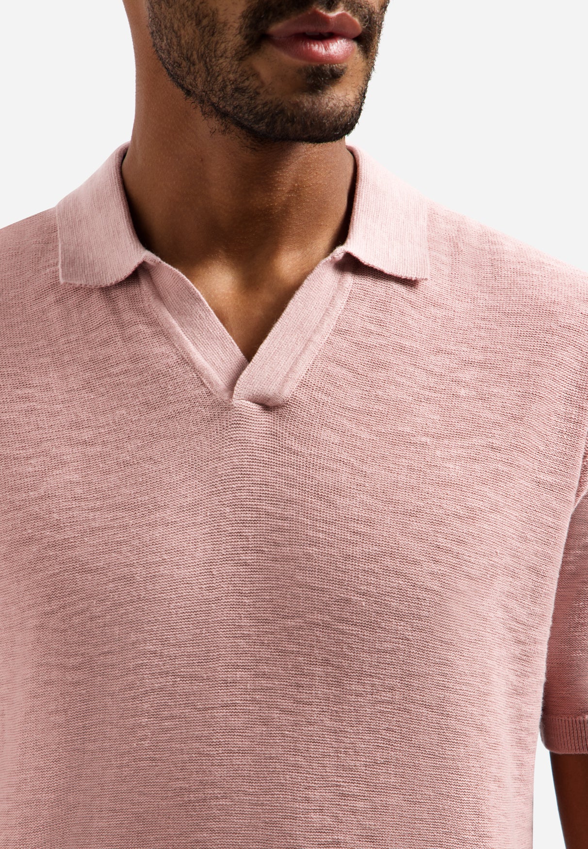 Polo tricoté à col en V | Light Mauve