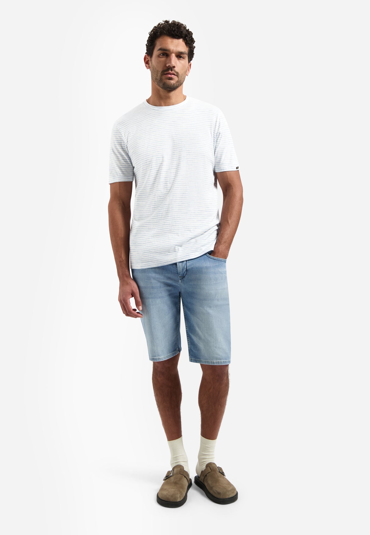 T-shirt rayé à col rond | Blue