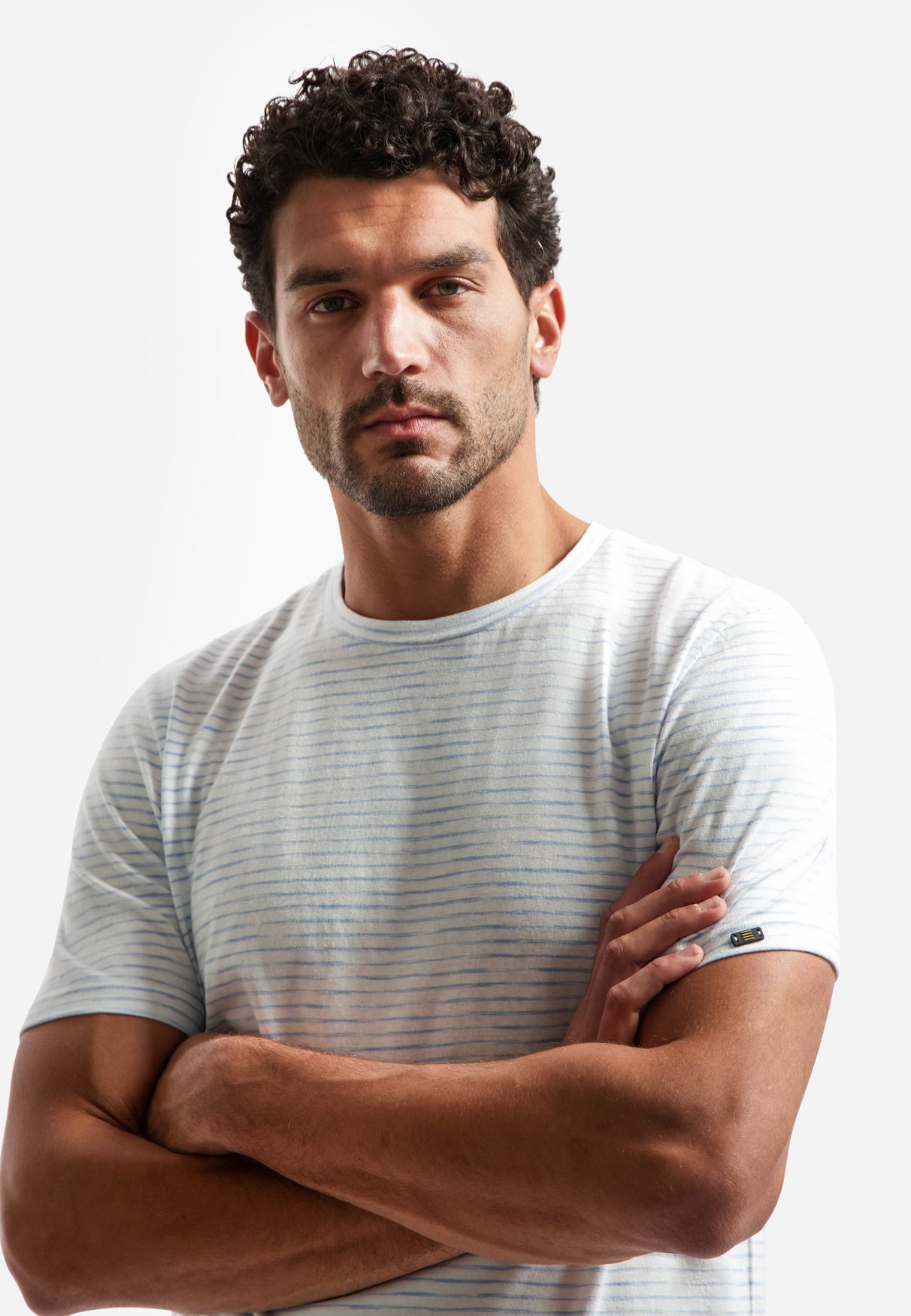 T-shirt rayé à col rond | Blue