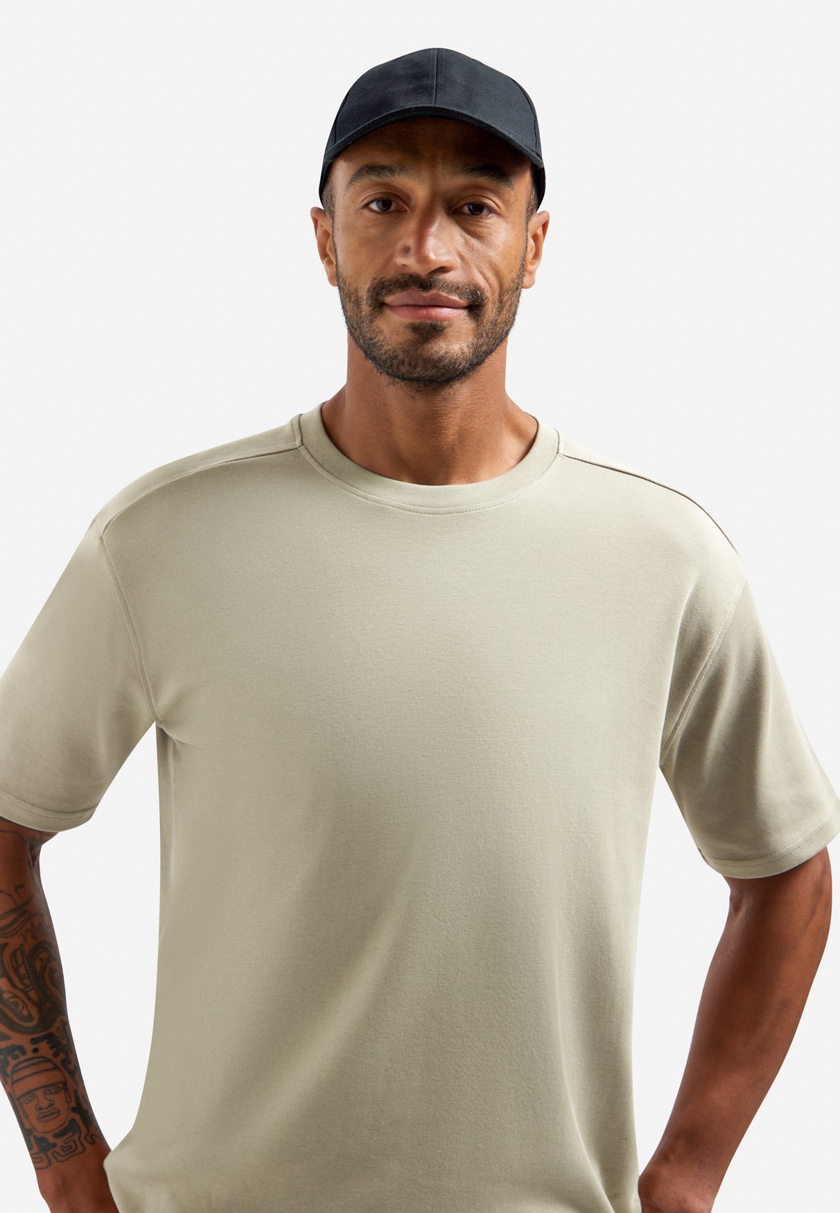 T-shirt interlock à col rond | Taupe