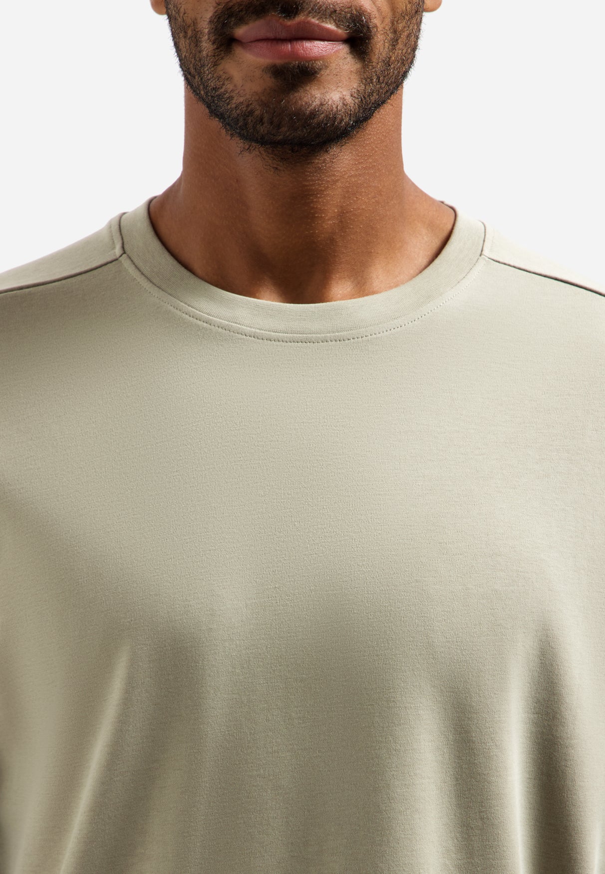 T-shirt interlock à col rond | Taupe