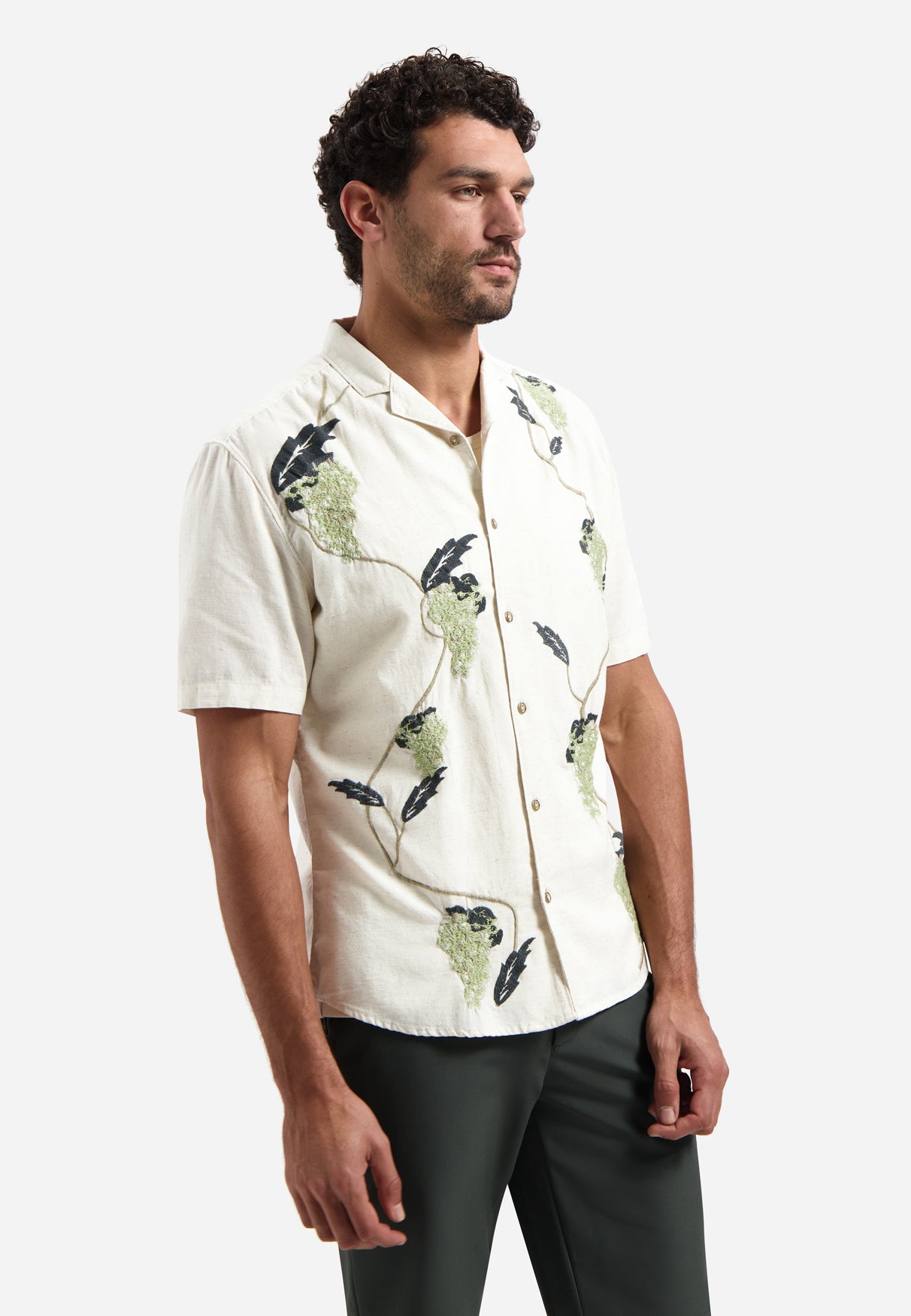 Embroidered short-sleeved shirt | Green