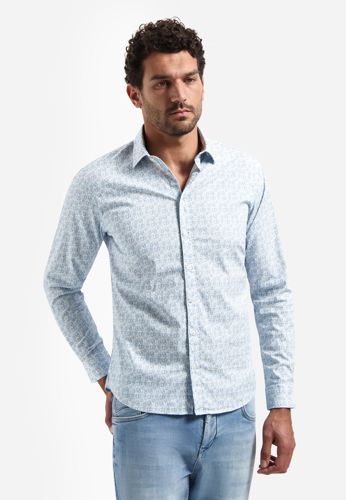 Chemise stretch avec imprimé intégral. | Blue