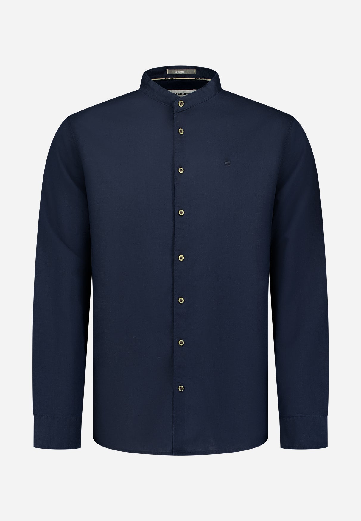 Linen-blend shirt with a stand-up collar. | Night