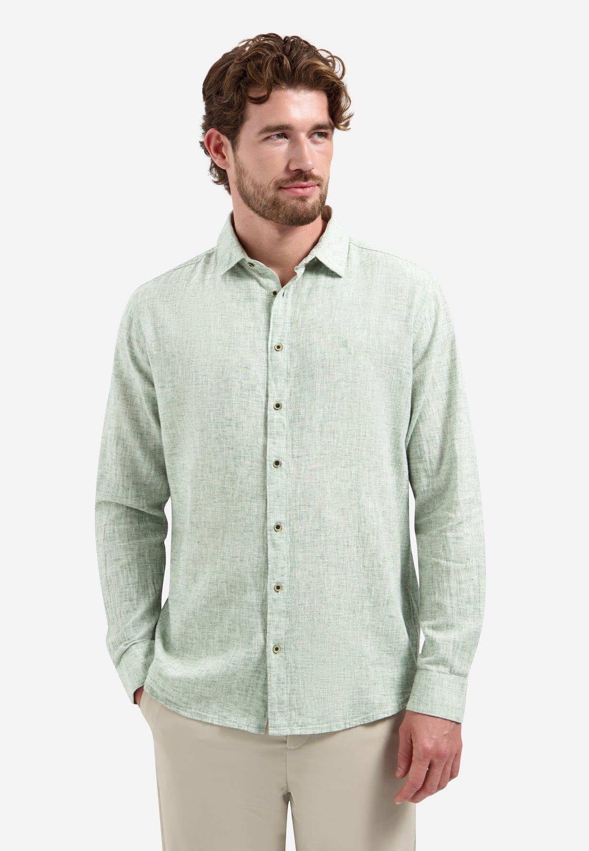 Chemise en lin mélangé bicolore | Green
