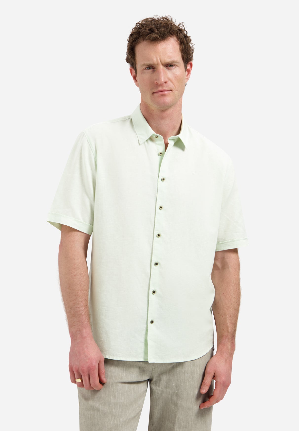 Short-sleeved linen blend shirt | Seagreen