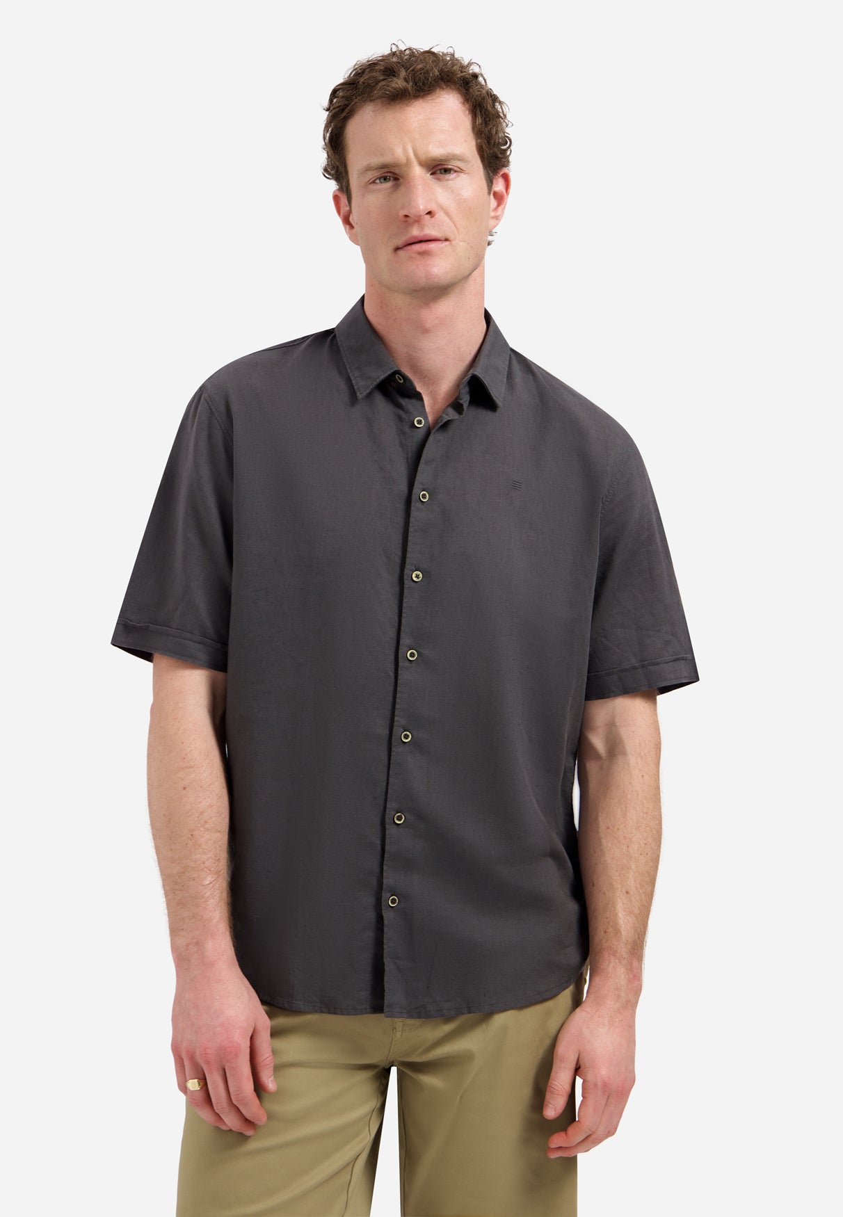 Chemise en lin mélangé à manches courtes | Dark Steel