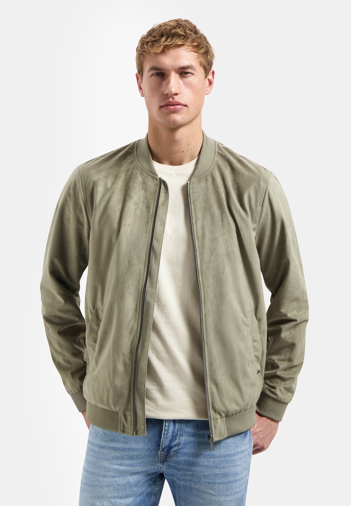 Blouson aviateur aspect daim | Light Moss