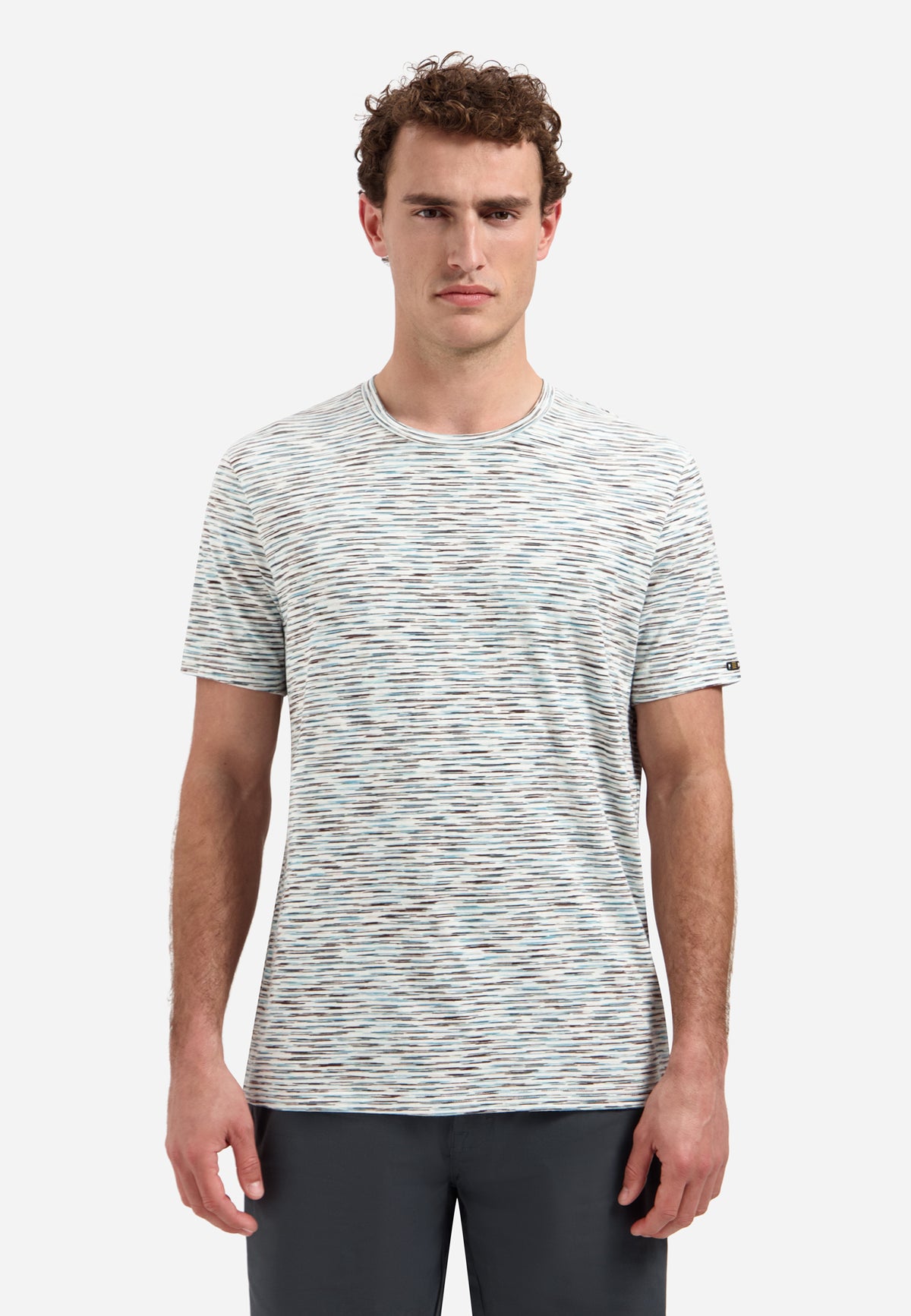 T-shirt rayé à col rond et manches courtes | White