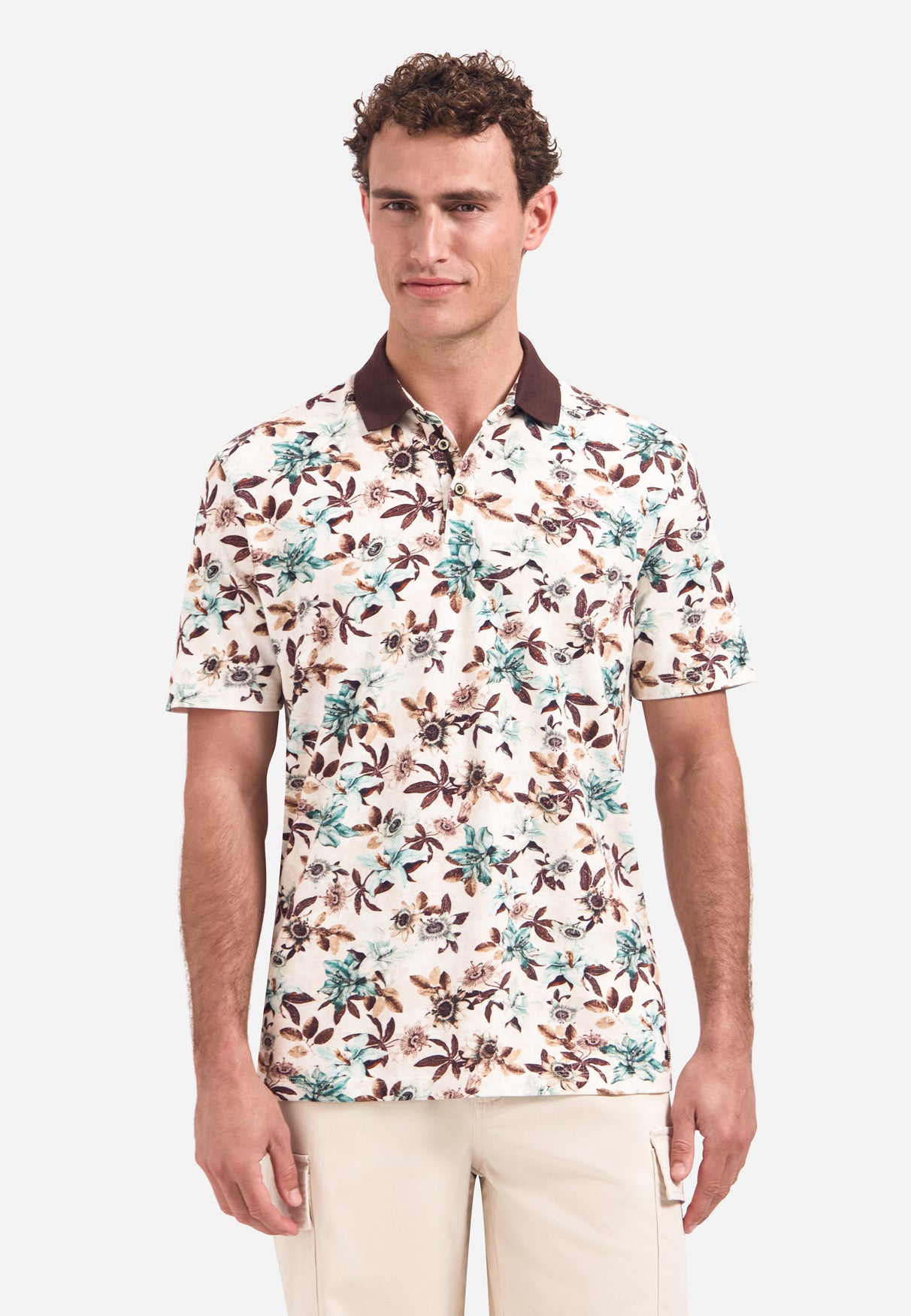 Polo à col en V, manches courtes et imprimé floral | Seablue
