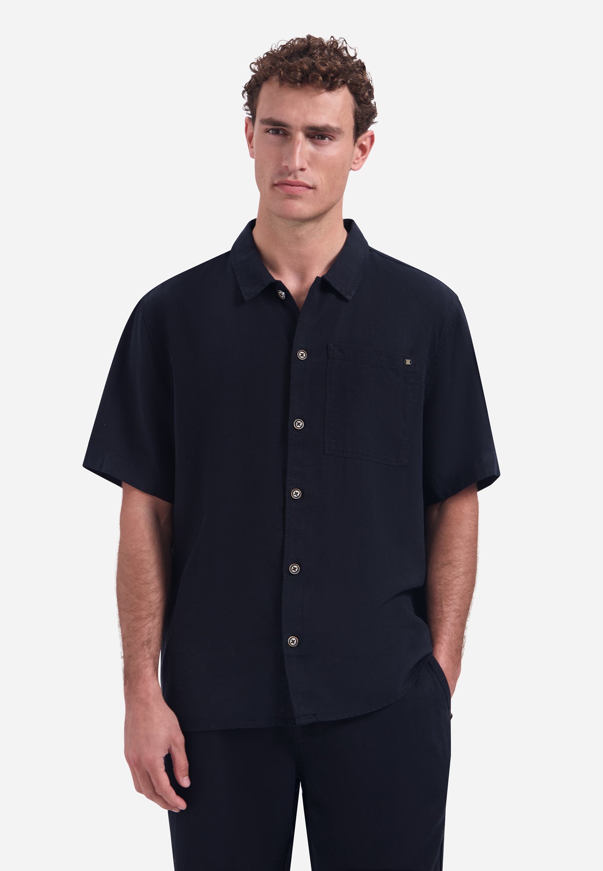 Short-sleeve linnen blend shirt | Night