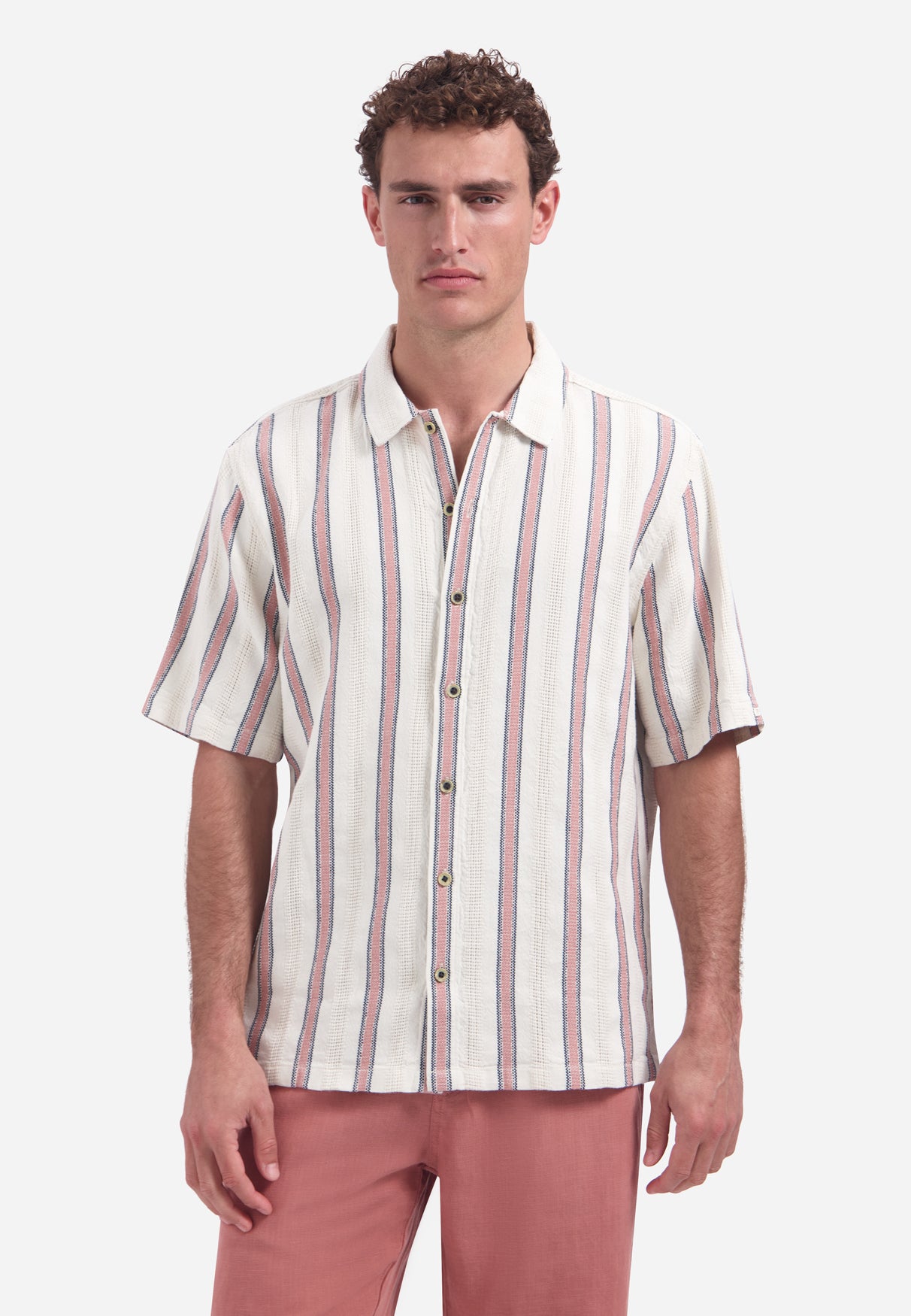 Short-sleeve shirt with stripes | Coral