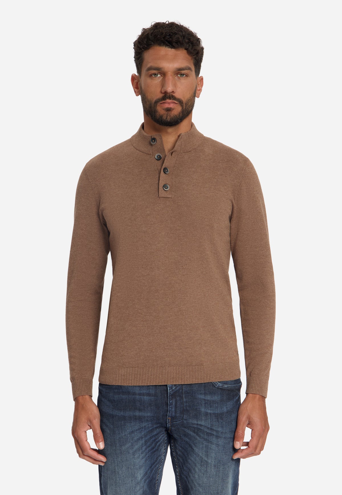 Pull à col boutonné | Marron clair