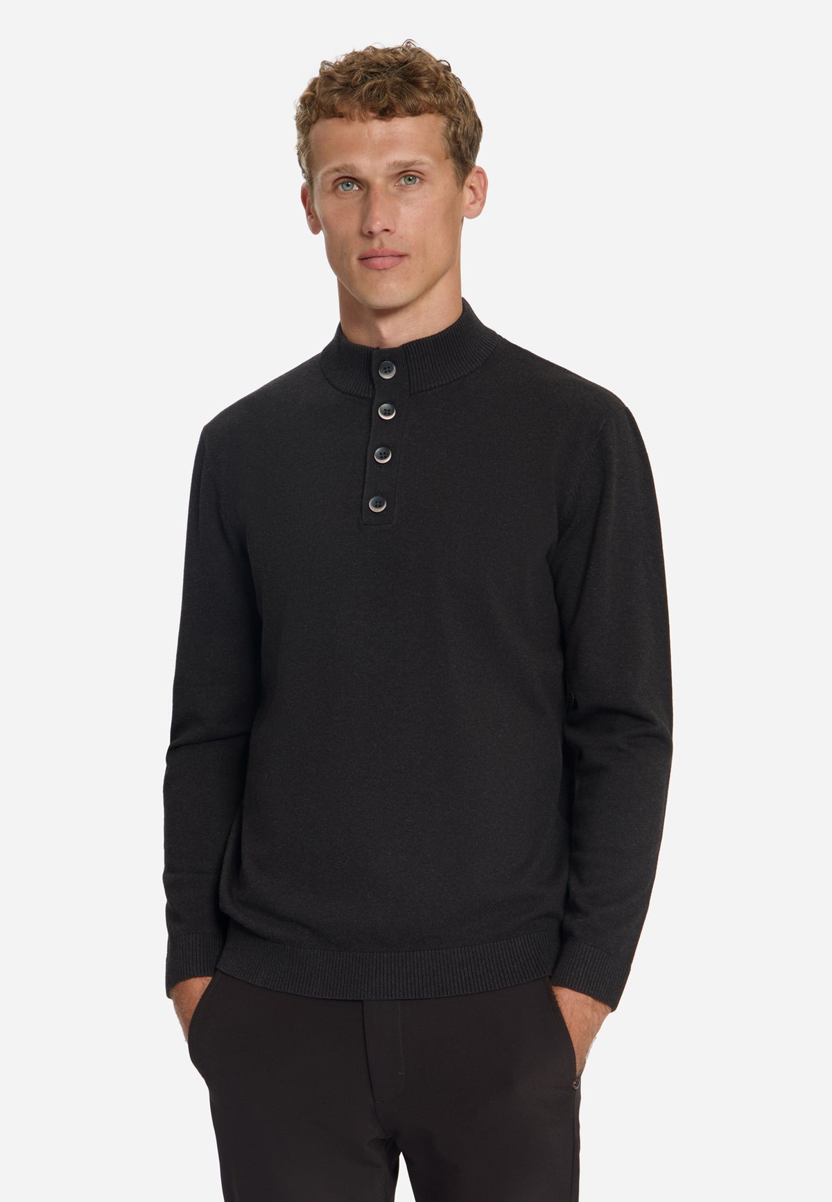 Pull à col boutonné | Marron foncé
