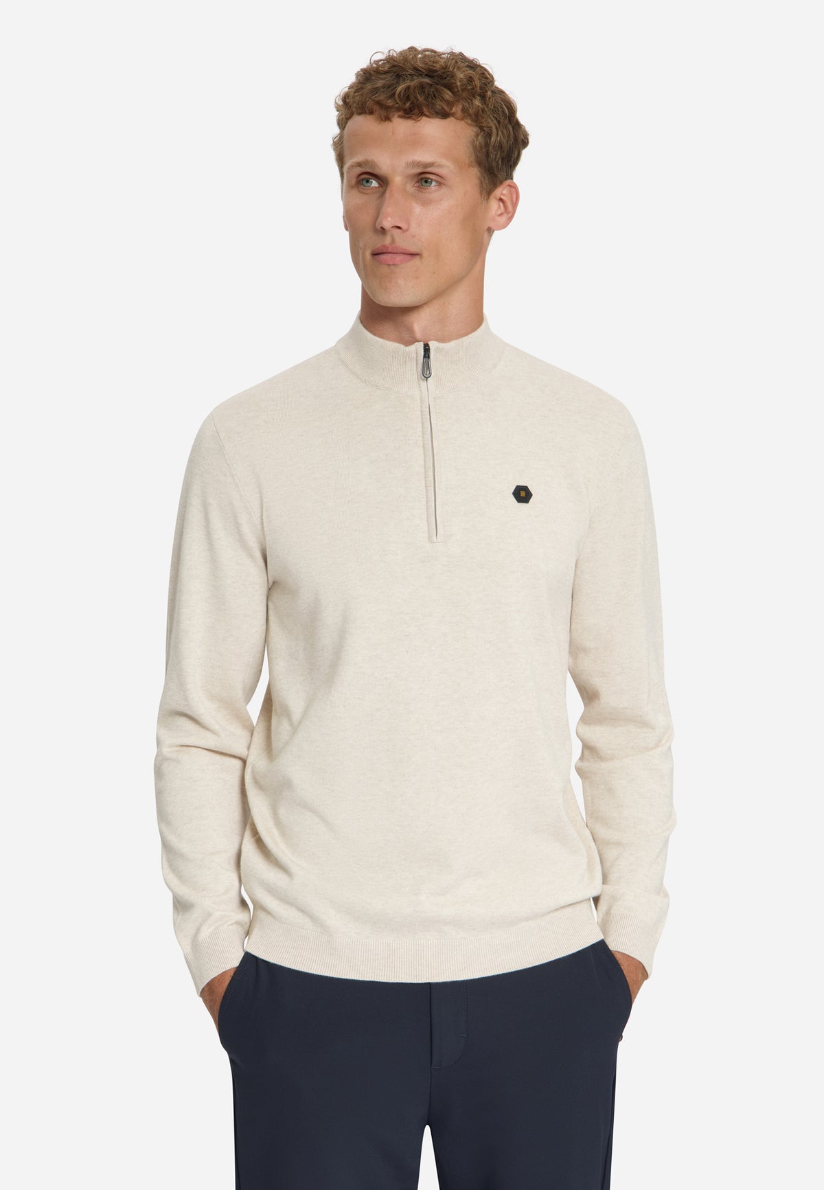 Half-Zip Melange Jumper | Stone