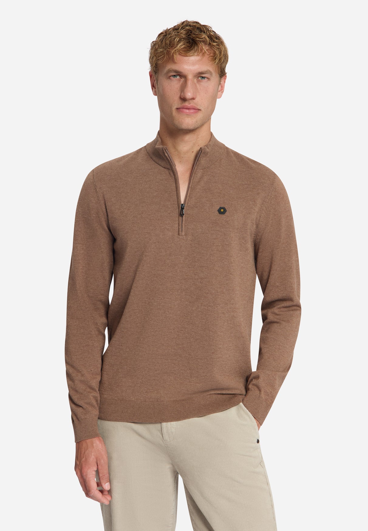 Pull Col Zippé Mélange | Light Brown
