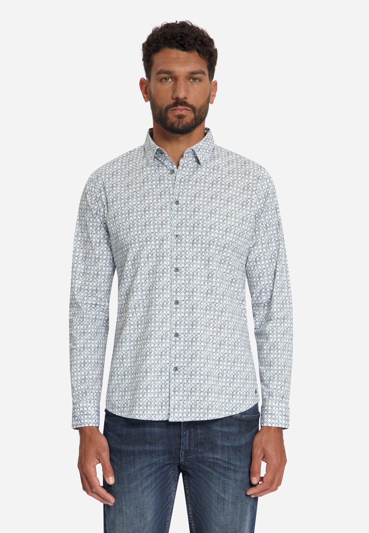 Printed stretch shirt | Dusty Blue