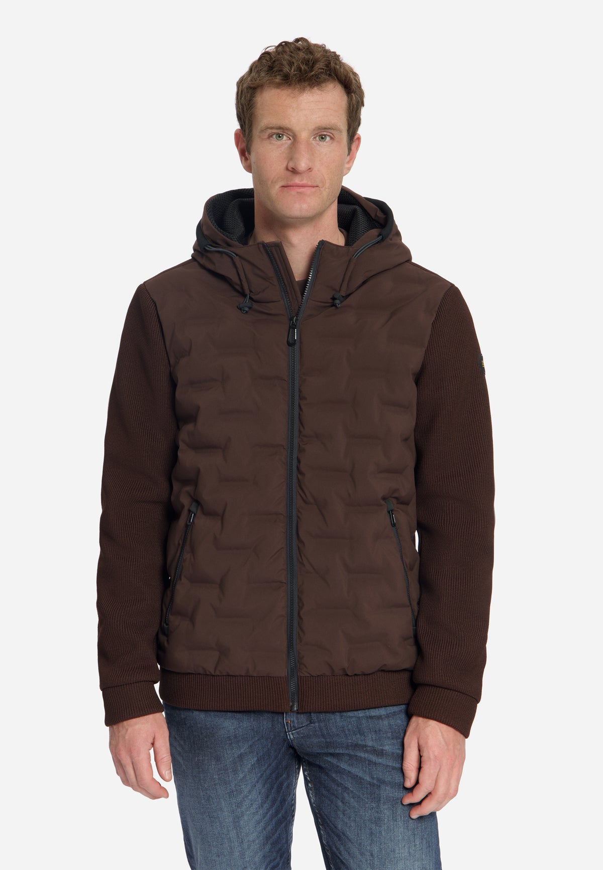 Veste en maille matelassée à capuche | Dark Brown