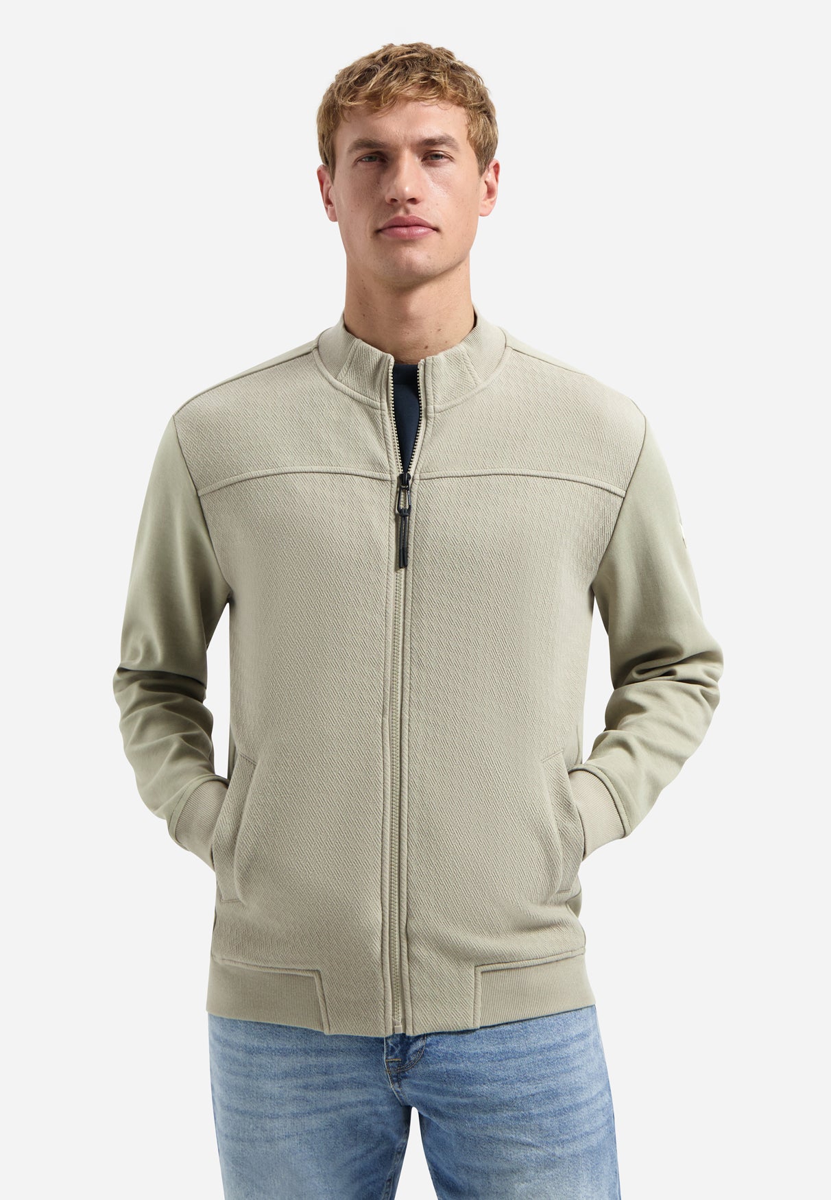 Sweat jacket with mixed textures | Taupe