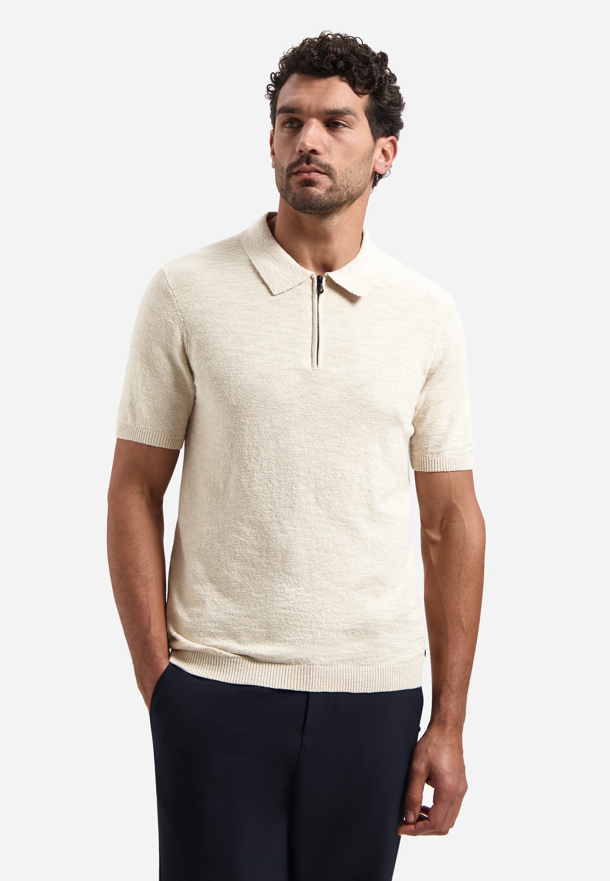 Knitted polo shirt with zip | Desert