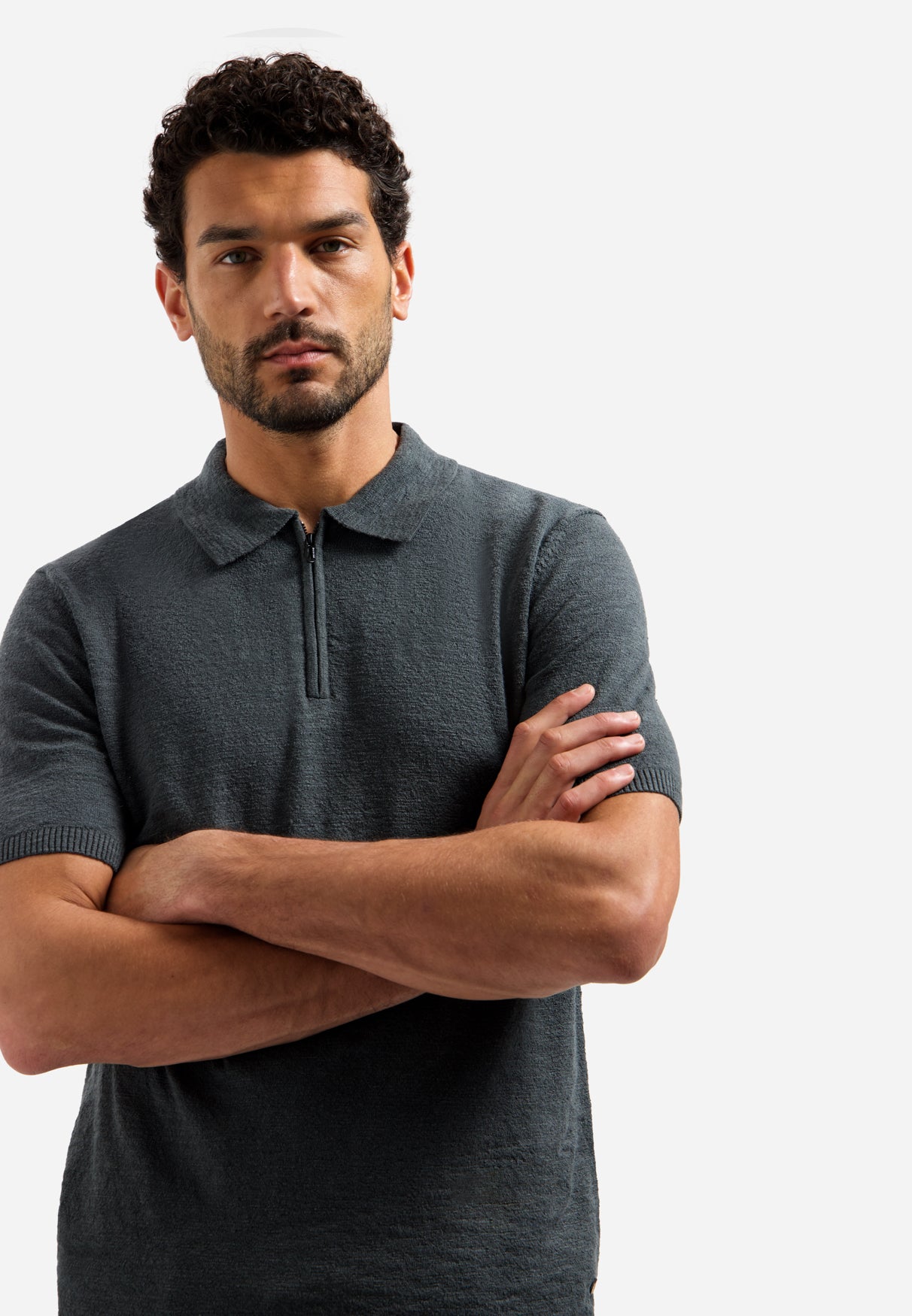 Knitted polo shirt with zip | Dark Steel