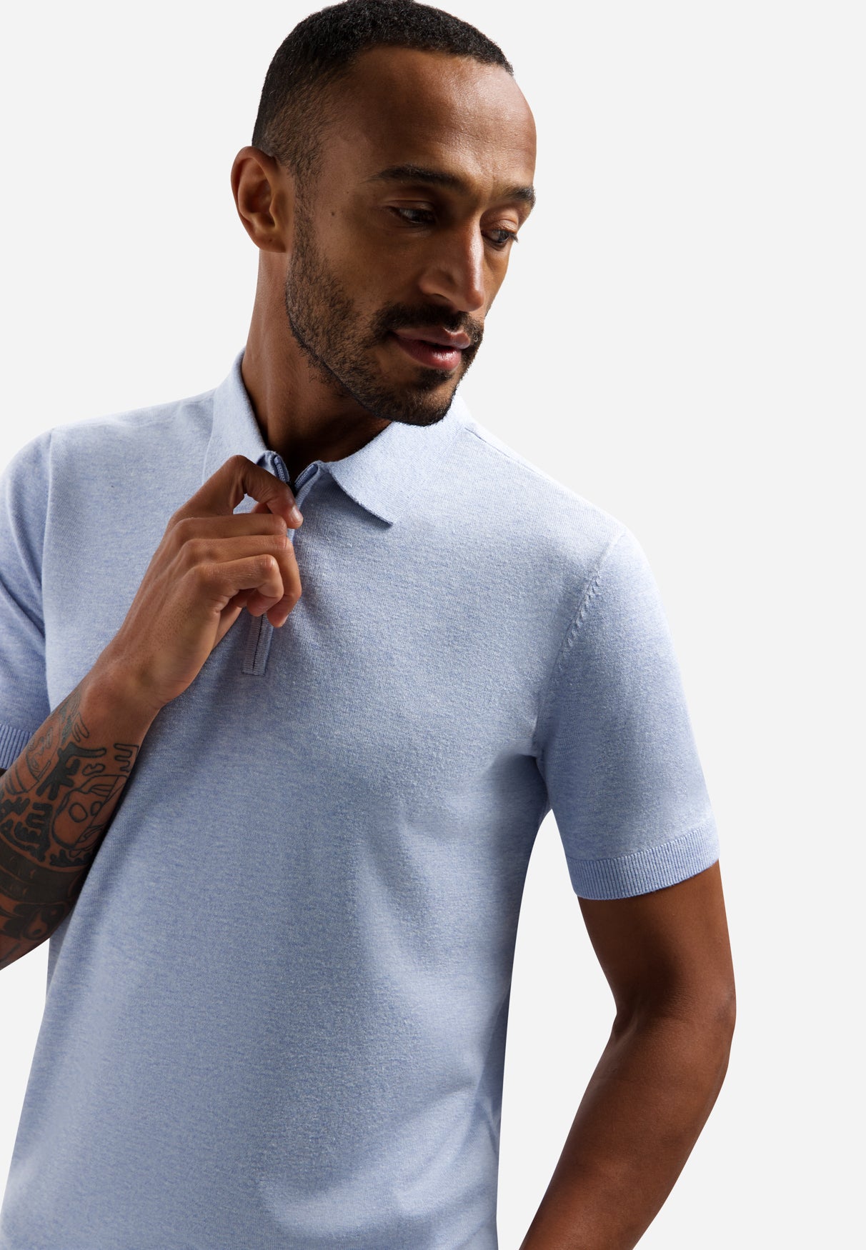 Knitted polo shirt with half-zip | Blue