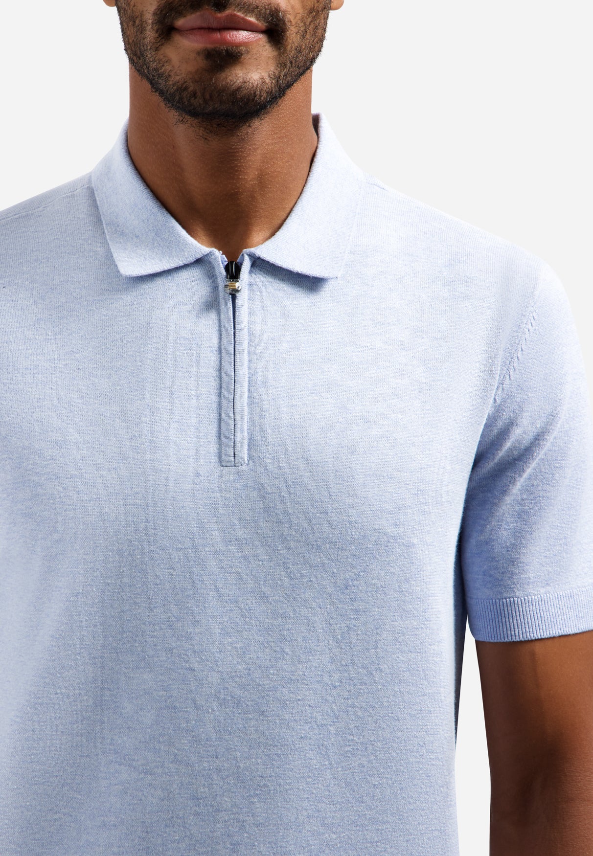 Knitted polo shirt with half-zip | Blue