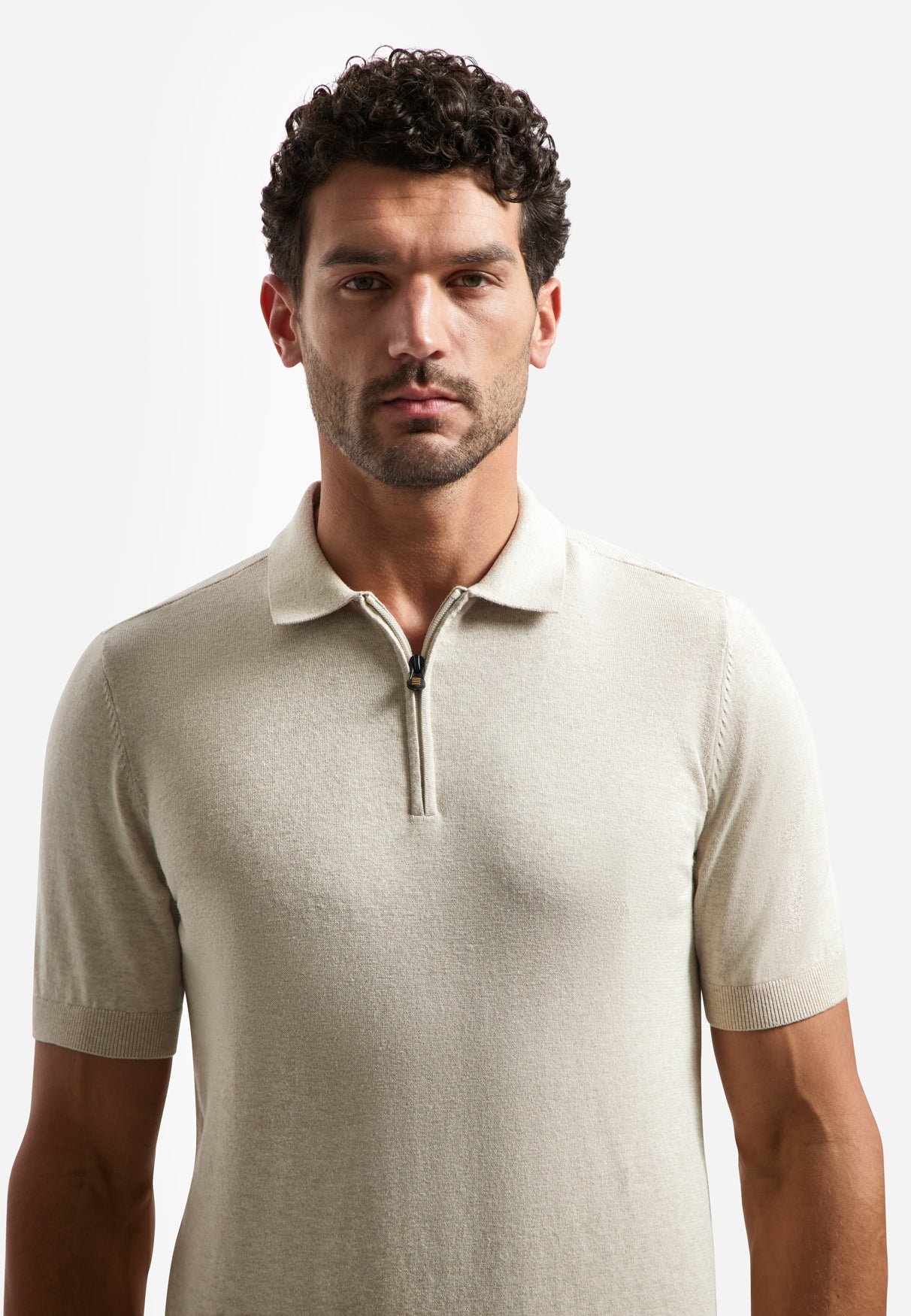 Knitted polo shirt with half-zip | Desert