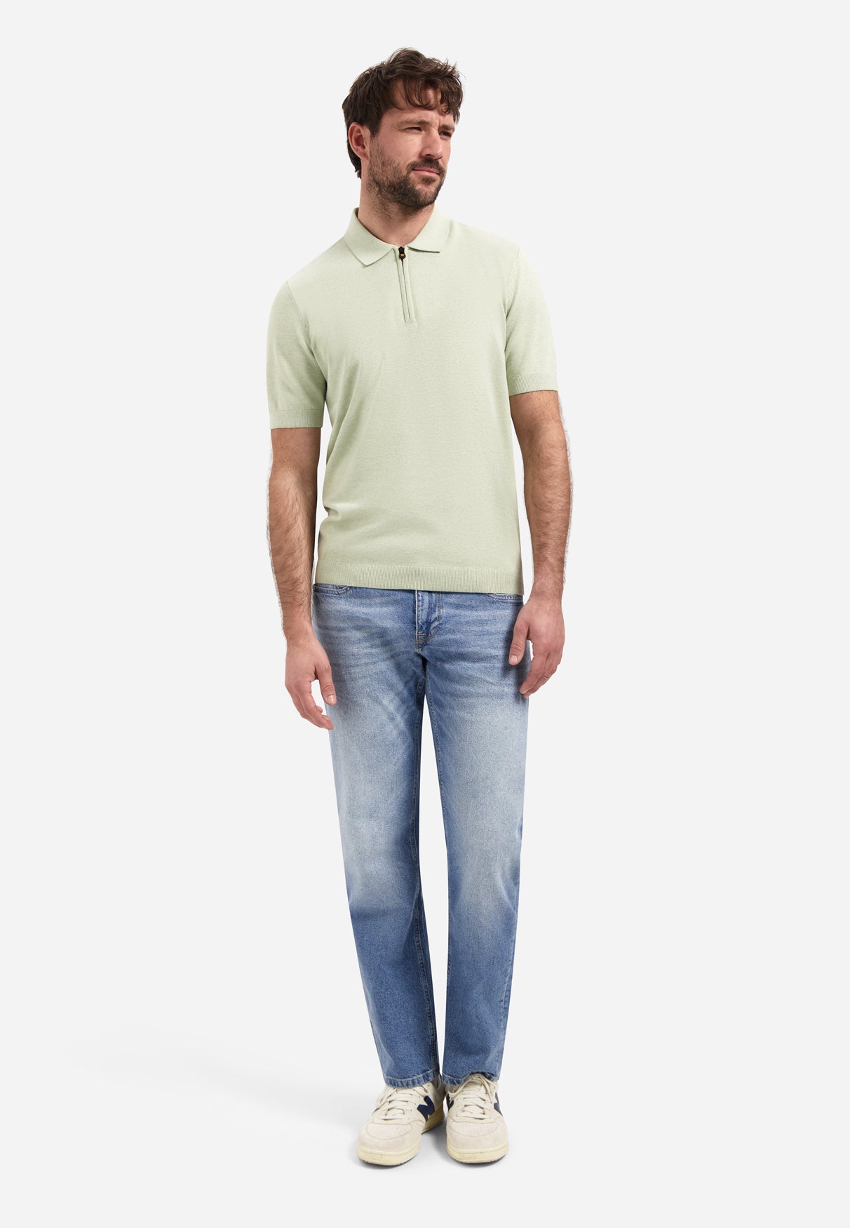 Knitted polo shirt with half-zip | Green