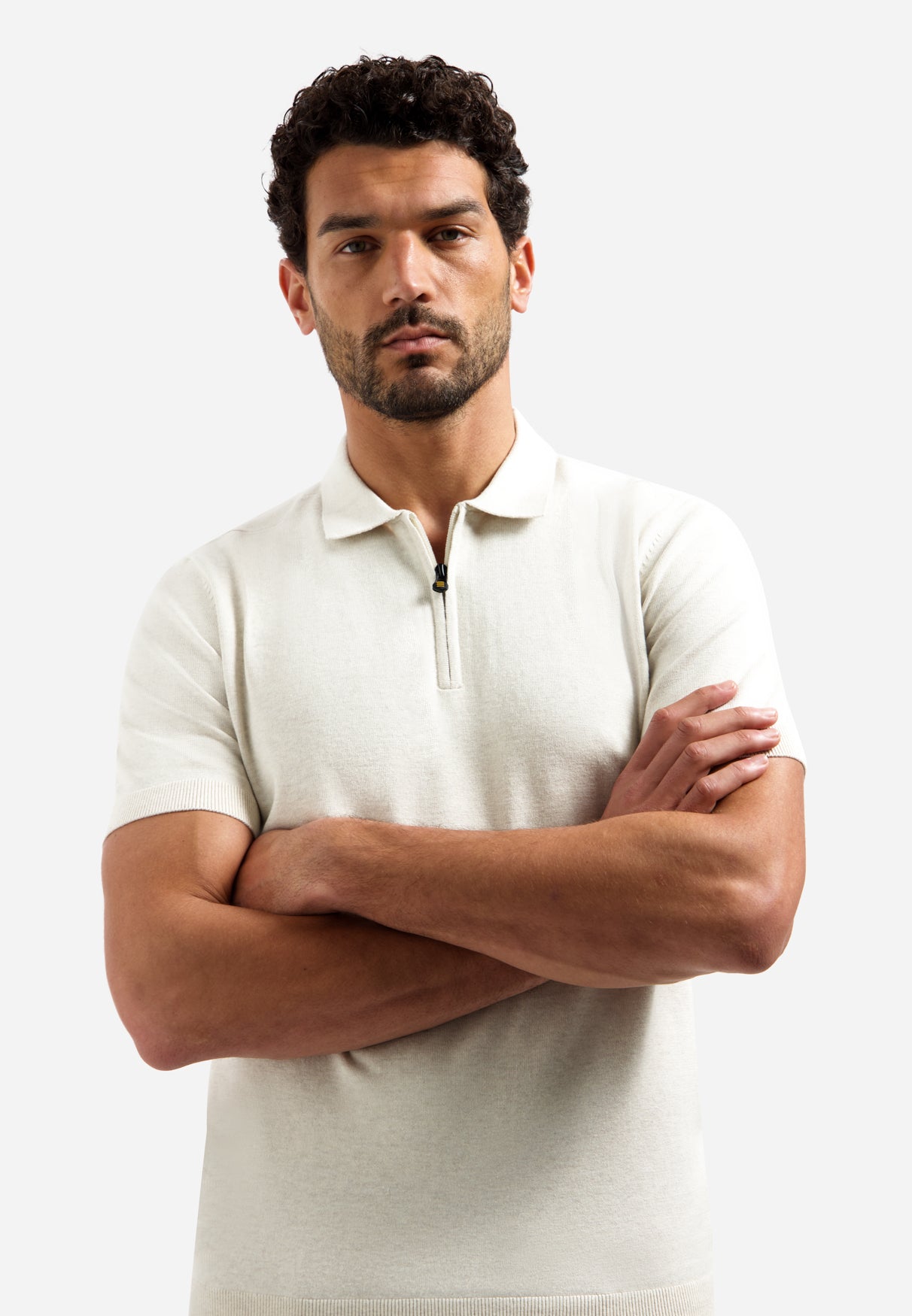Knitted polo shirt with half-zip | Kit Melange