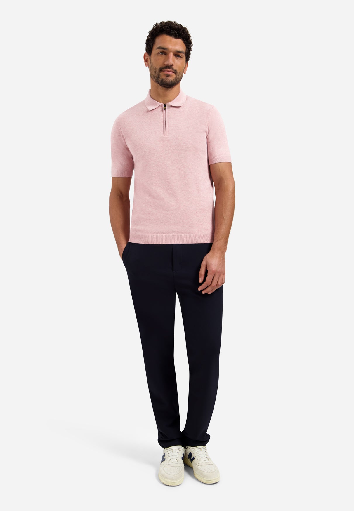 Polo tricoté à demi-zip | Light Mauve