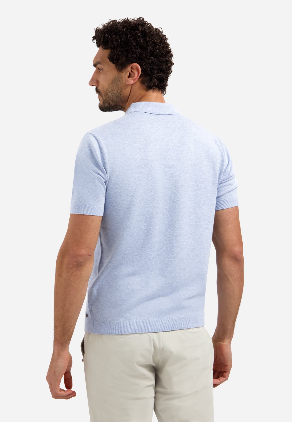 Knitted polo shirt with V-neck | Blue