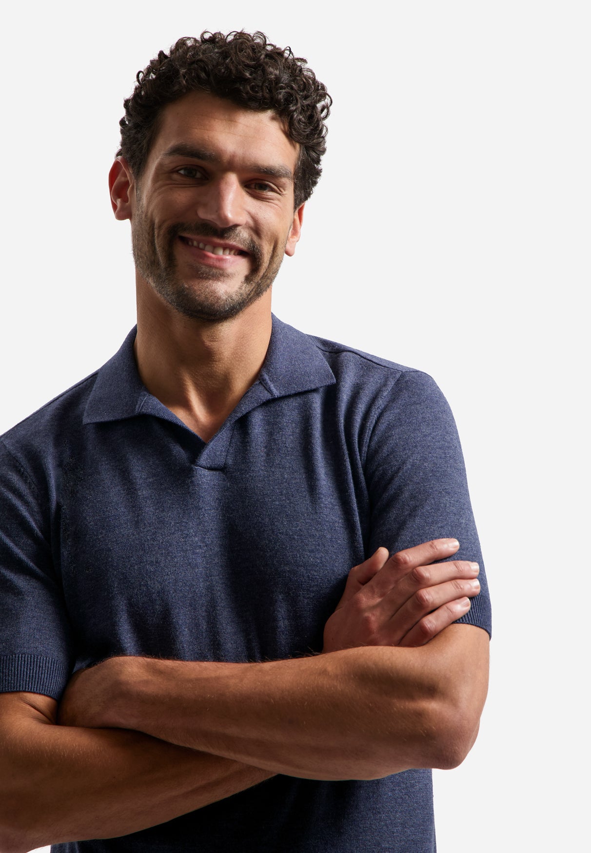 Knitted polo shirt with V-neck | Night