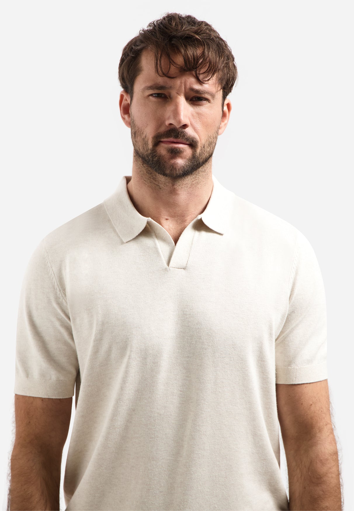 Knitted polo shirt with V-neck | Kit Melange