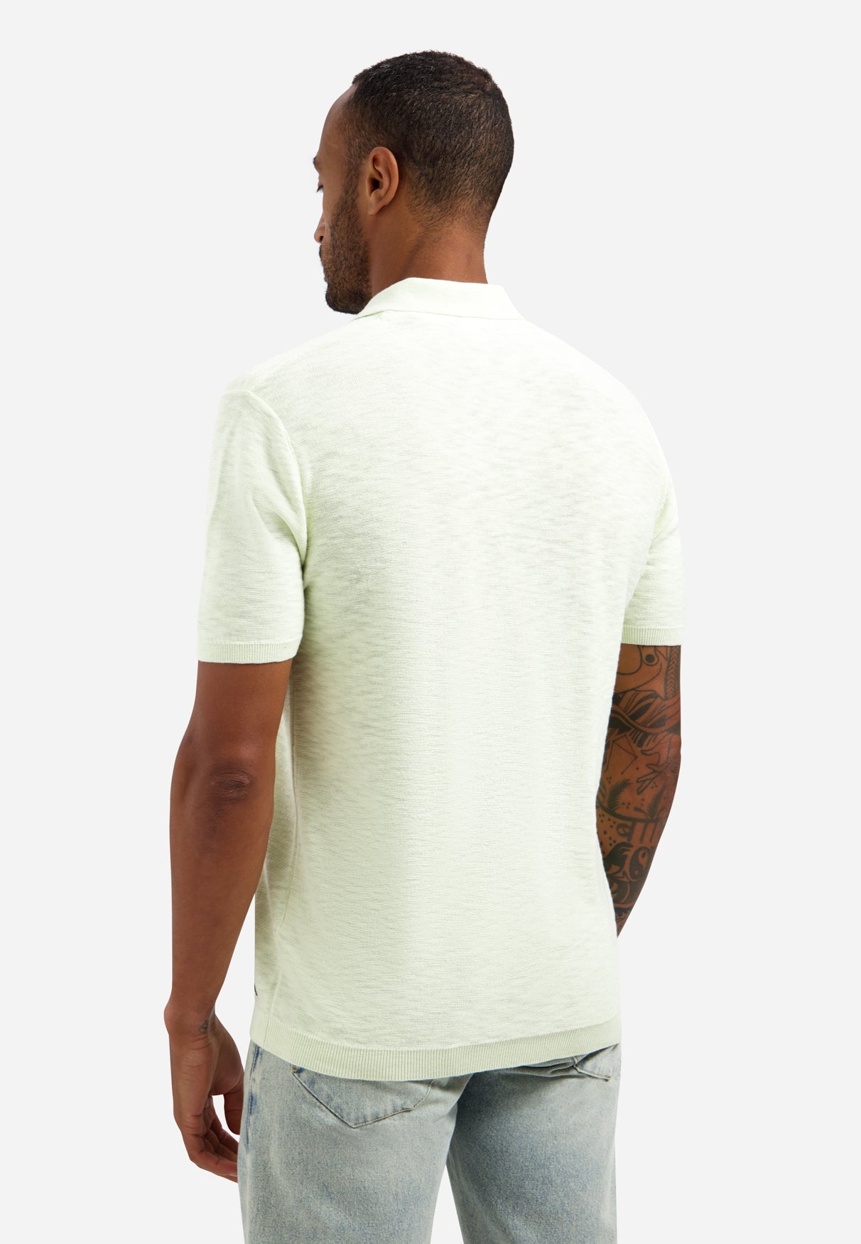 Knitted slub polo shirt with buttons | Seagreen