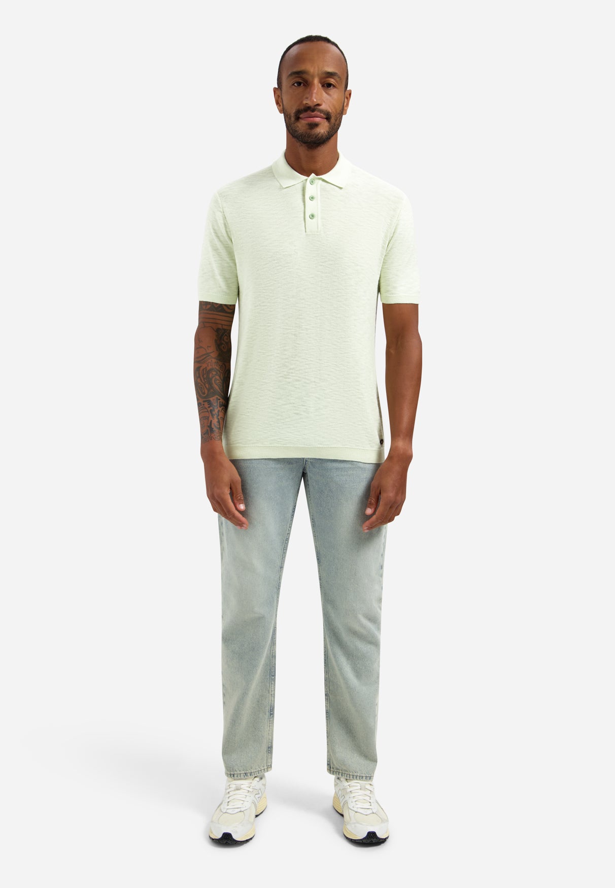 Knitted slub polo shirt with buttons | Seagreen