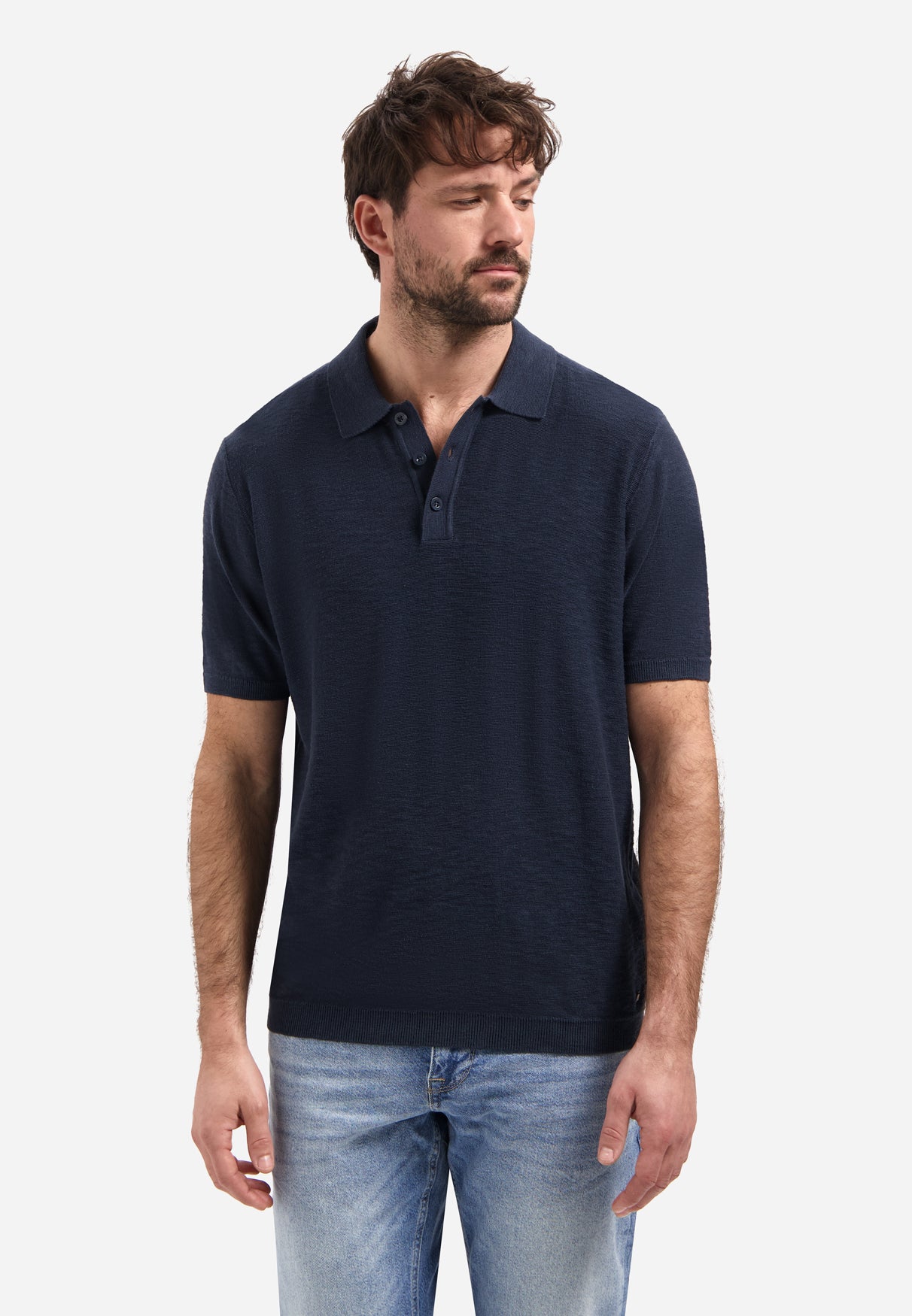 Knitted slub polo shirt with buttons | Night