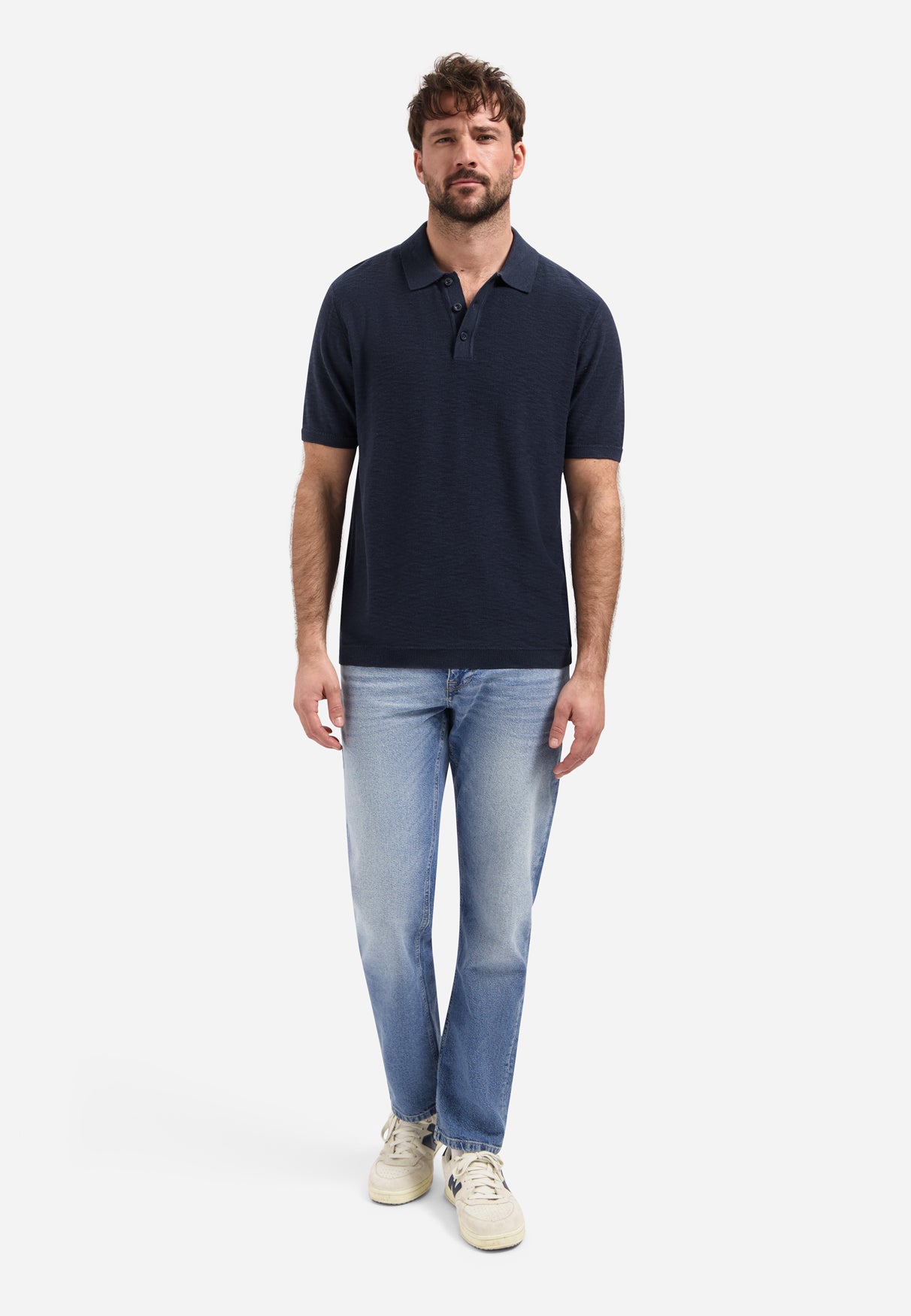 Knitted slub polo shirt with buttons | Night