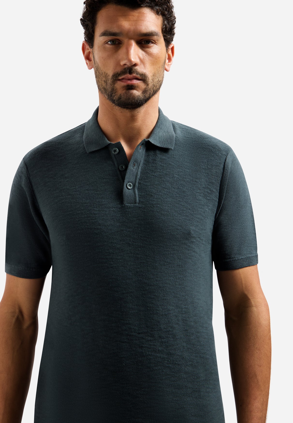 Knitted slub polo shirt with buttons | Dark Steel