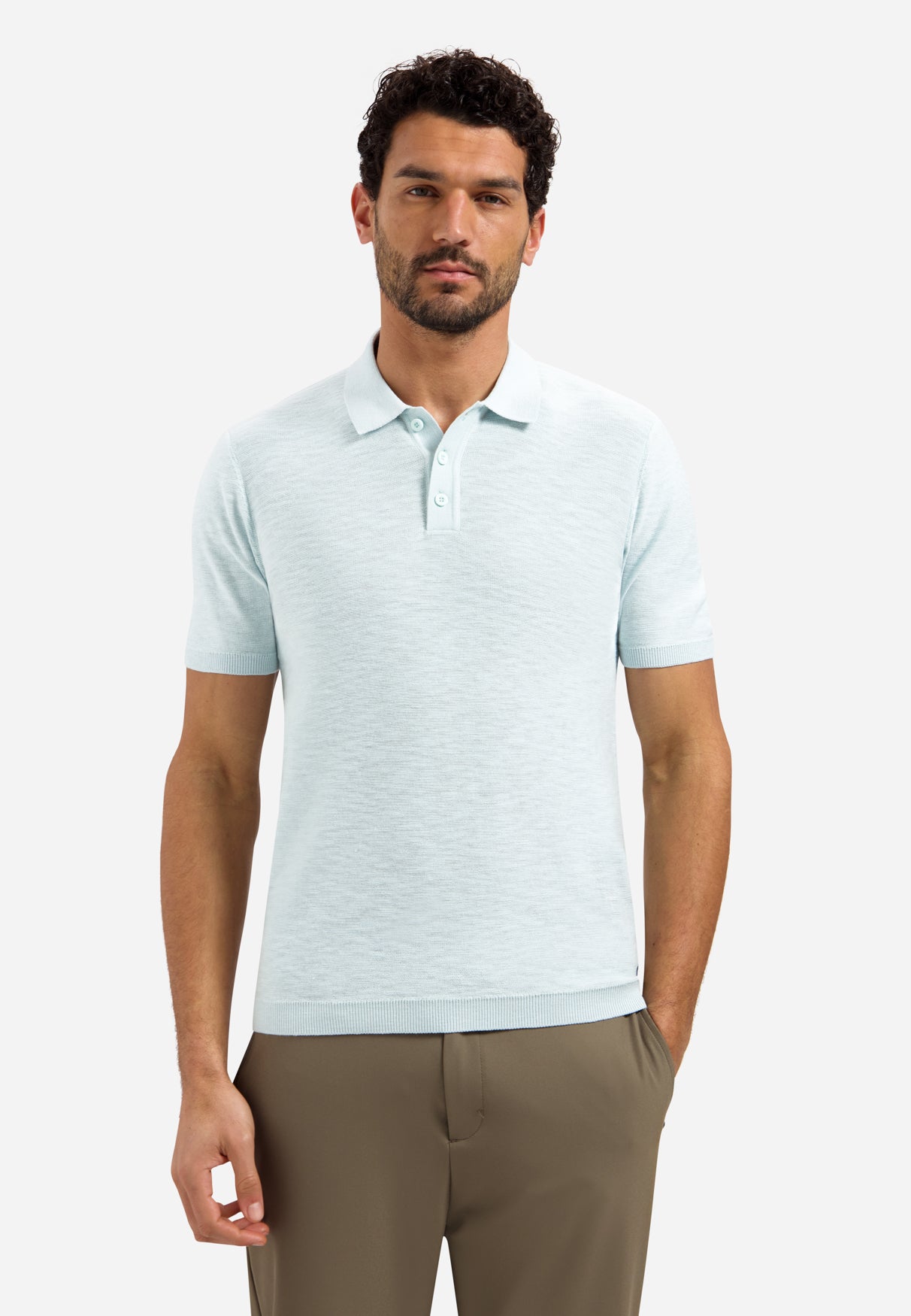 Knitted slub polo shirt with buttons | Sky