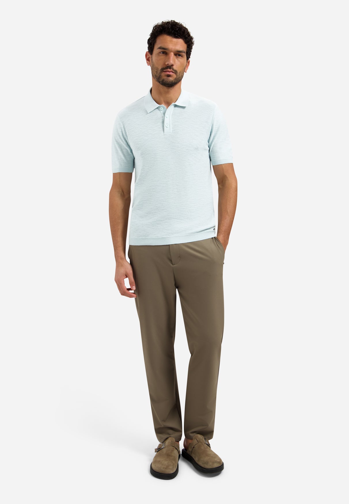 Knitted slub polo shirt with buttons | Sky