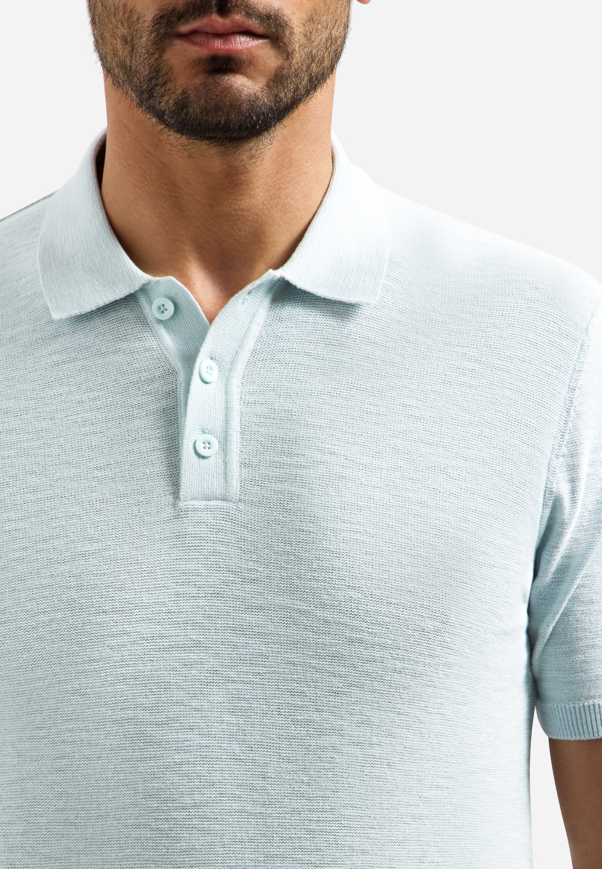Knitted slub polo shirt with buttons | Sky