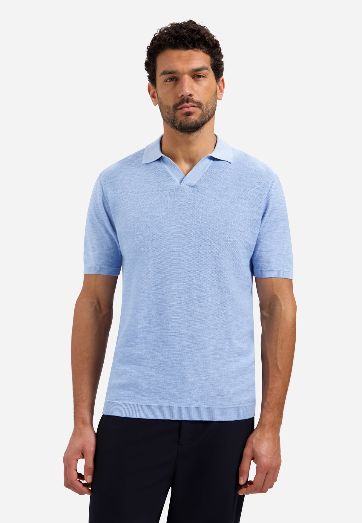 Polo tricoté à col en V | Blue